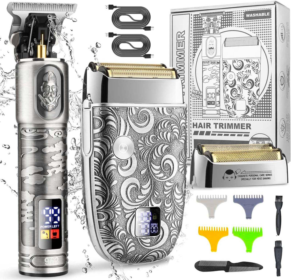 Foil Shavers for Men Electric Razor, Clippers and Trimmer for Men with LED Display, Waterproof Gray