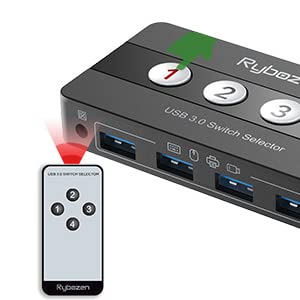 Rybozen USB 3.0 Switch Selector, 4 Port KVM Switches USB Hub Peripheral KVM  Switcher Box, 4 Computers Sharing 4 USB Devices, for PC, Printer, Scanner