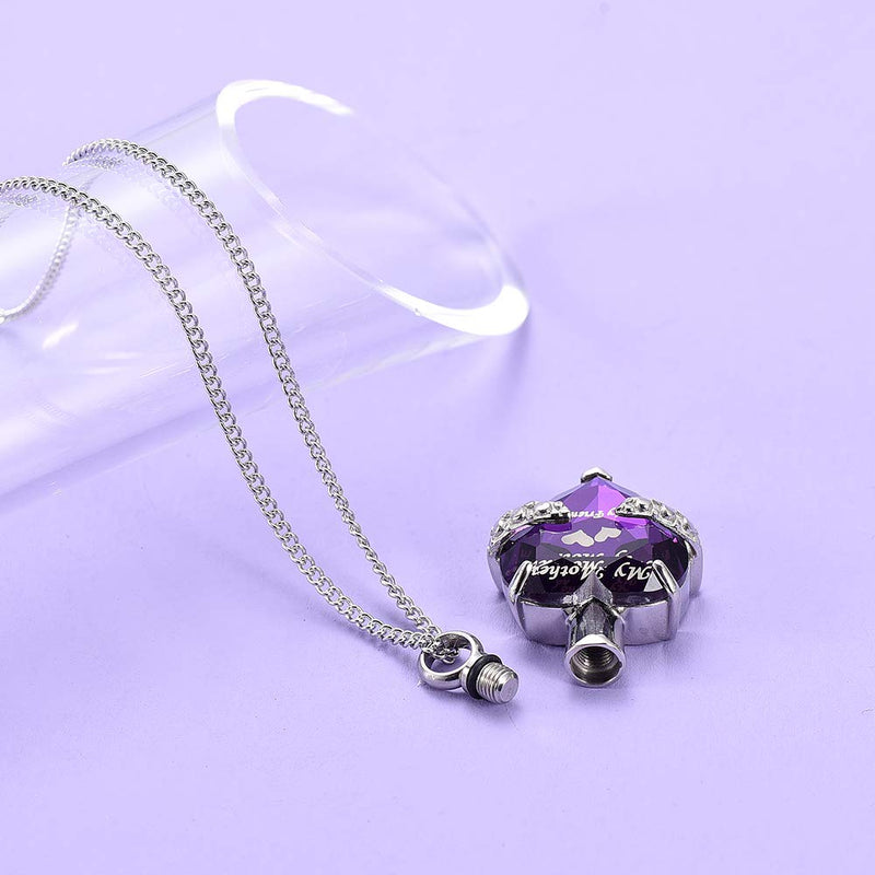 [Australia] - Yinplsmemory Mom Urn Necklace for Ashes Crystal Hollow Heart Pendant Ashes Keepsake Jewelry - Mother Cremation Memorial Gift Silver with purple 