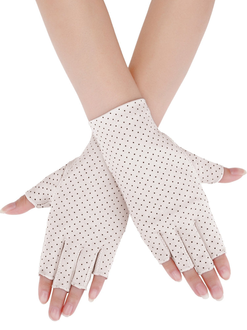 [Australia] - Maxdot Sunblock Fingerless Gloves Non-slip UV Protection Driving Gloves Summer Outdoor Gloves for Women and Girls Beige 