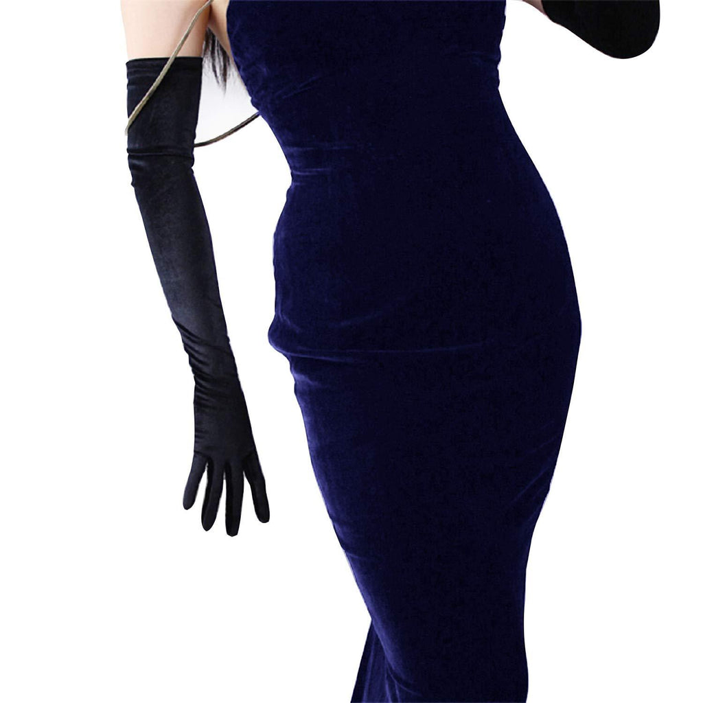 [Australia] - DooWay Women Long Velvet Gloves Opera Length Costume Evening Banquet Stretch 24 inches Adult Size Black 