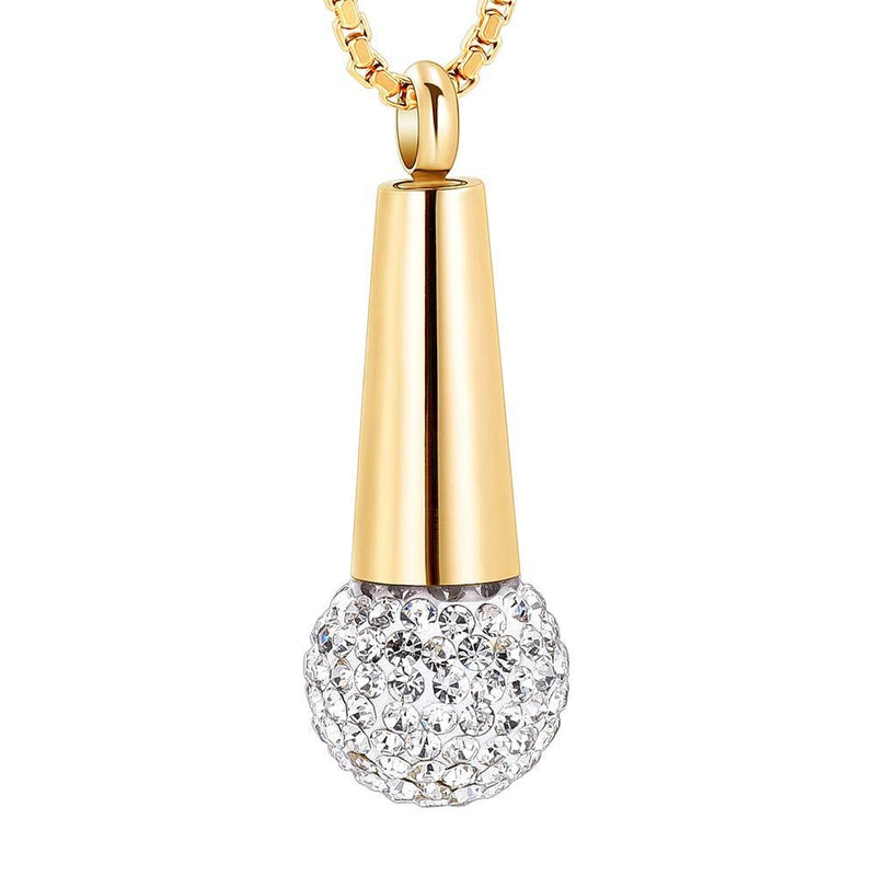 zeqingjw Microphone Cremation Jewelry for Ashes Urn Pendant Necklace with  Crystal Stainless Steel Keepsake Memorial Ash Jewelry Gold