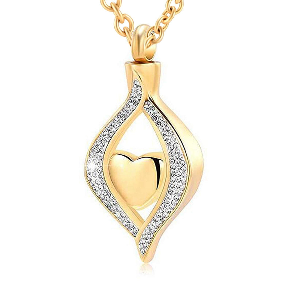 [Australia] - Cremation Jewelry for Ashes Stainless Steel Crystal Heart Keepsake Ashes Pendant Memorial Urn Necklace Holder Ashes for Pet Human Gold 