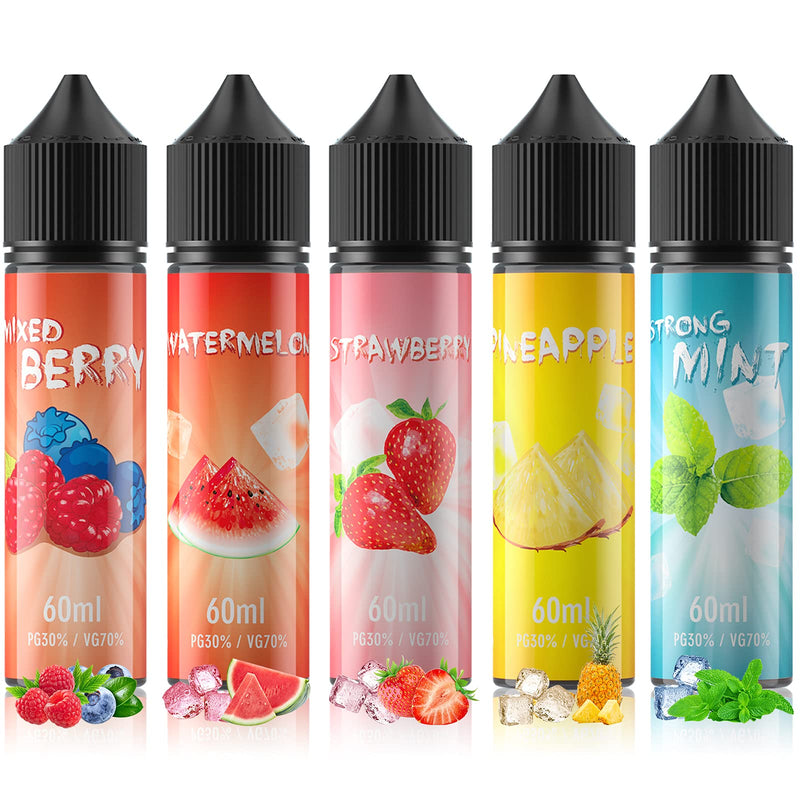 Meciga Vape Liquid No Nicotine 5 x 60ml Fruity Flavours Vape Juice