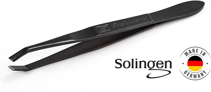 [Australia] - Solingen Tweezers 514 Side for Eyebrow Shaping and Facial Hair Removal | Slanted Tip | Professional Stainless Steel | Best Shaped for Eyebrows Extensions Chin Cheek Face| Made in Germany (Black) 