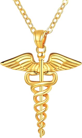 [Australia] - Nurse Doctor Necklace Angel Wings Caduceus RN Pendant Necklace 18k Gold Plated Cut Cubic Zirconia Cross Charm Jewelry Gift 