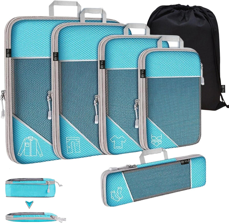 [Australia] - Gonex Compression Packing Cubes, 6 PCS Travel Luggage Packing Organizers with Mesh Extensible Suitcase Organiser for Travel Set of 6 Blue 