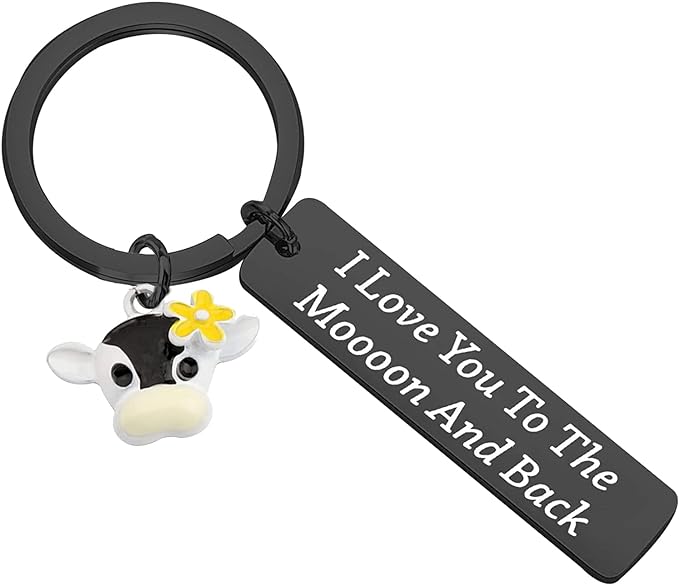 [Australia] - BAUNA Cute Cow Keychain Cow Lover Jewelry I Love You To The Moooon And Back Farm Animal Lover Gifts For Farmers Best Friend Cow Black Keychain 