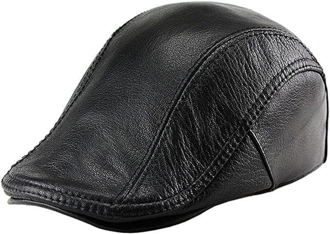 [Australia] - LETHMIK Genuine Deerskin Flat Cap Irish Newsboy Ivy Hat Unique Cabbie Driving Cap Black 7-7 1/8 