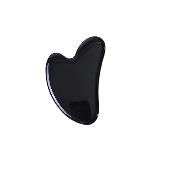Black Obsidian Jade Facial Roller & Gua Sha Set 100% Natural Source from Highest Altitude of Himalayan Two-Sided Face Neck Massager Stone Beauty Tool Black Obsidian