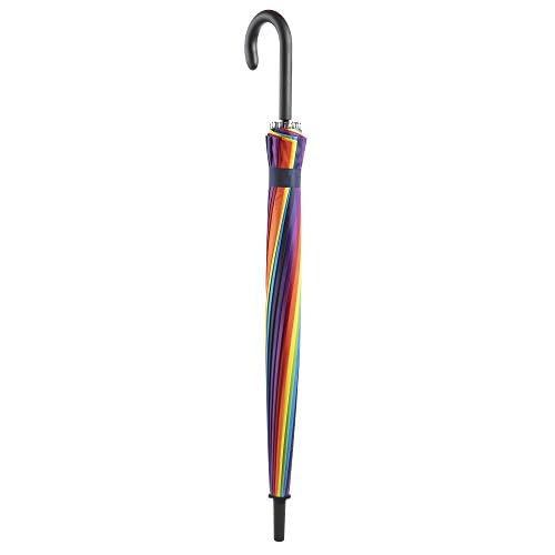 totes Large Eco Auto-Open 24 Rib Stick Umbrella with a Classic J Hook Curved Handle and water repellant One Size Bright Rainbow