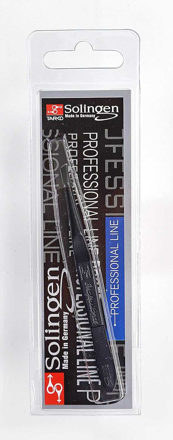 [Australia] - Solingen Tweezers 514 Side for Eyebrow Shaping and Facial Hair Removal | Slanted Tip | Professional Stainless Steel | Best Shaped for Eyebrows Extensions Chin Cheek Face| Made in Germany (Black) 