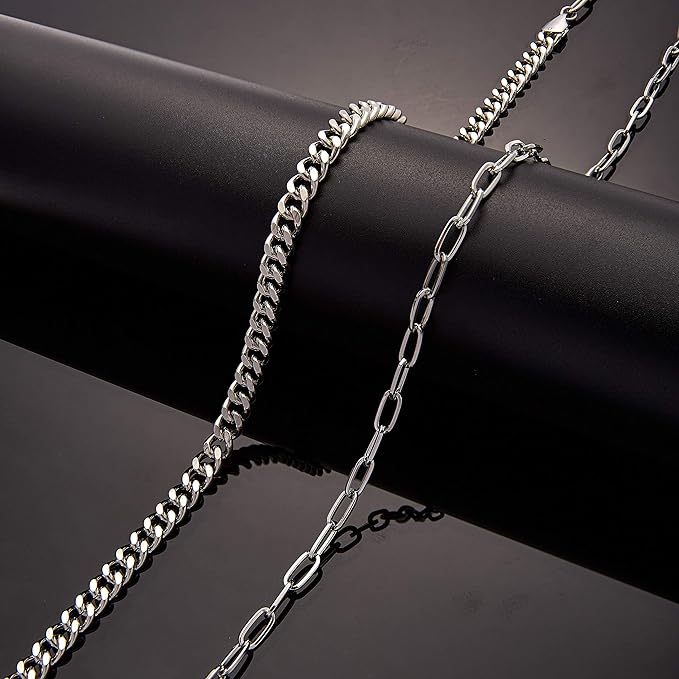 [Australia] - Silver Cuban Layered Necklace: White Gold Plated Trendy Paperclip Link Chain Jewelry for Fashion Girls Boys Teens Men Women 