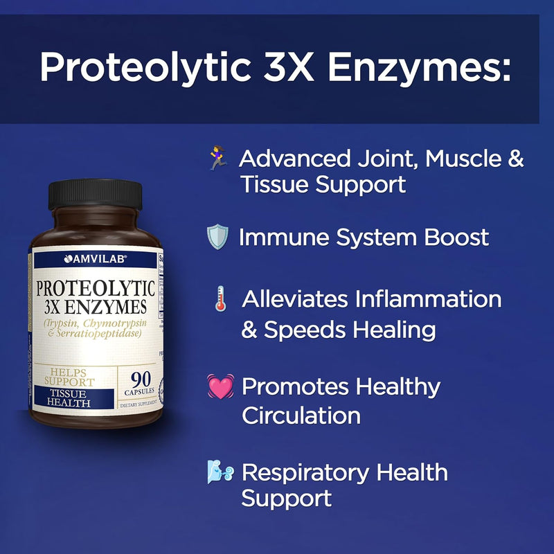 [Australia] - Amvilab Proteolytic Enzymes: Trypsin & Chymotrypsin, Anti-Inflammatory Supplement, Supports Tissue Health, Reduces Edema & Inflammation caused by Tissue Injury, Helps with Fast Recovery - 60 capsules 