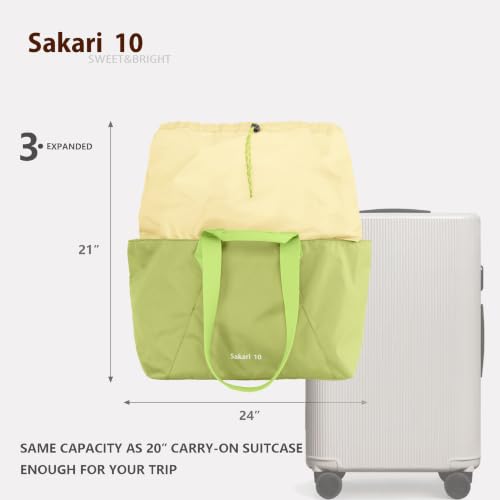 Women’s Expandable Foldable Waterproof Large Tote Bag with Bonus Mini Waterproof Toiletry Bag, Multi-Use Grocery Shopping Gym Travel Driving Carryall Handbag