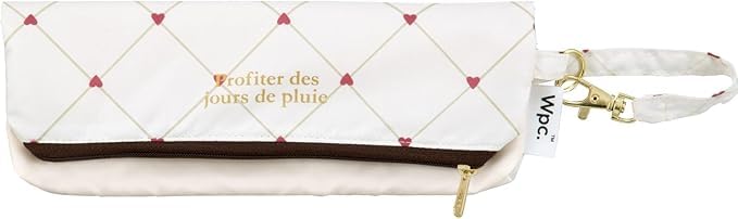 Heart Print & Cross Line Mini Umbrella White – Cute Compact Foldable Rain & UV Umbrella with Zippered Case