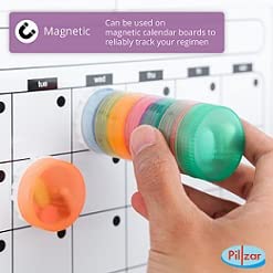 Portable 7-Day Stackable Pill Organizer with 2 Lids for Medications, Vitamins and Supplements Attachable to Magnetic Calendar. Perfect for Travel or Home Use.