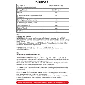 D- Ribose 100% pure powder - 25% Extra FREE - 625g re-sealable pouch for the price of 500g ATP Fuel 500 g (Pack of 1)