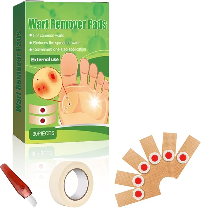 WABRINY Wart Remover Pads, Maximum Strength One Step Bandages for Hands Neck Feet Fingers, 30 Treatments-RK 30 Count (Pack of 1)