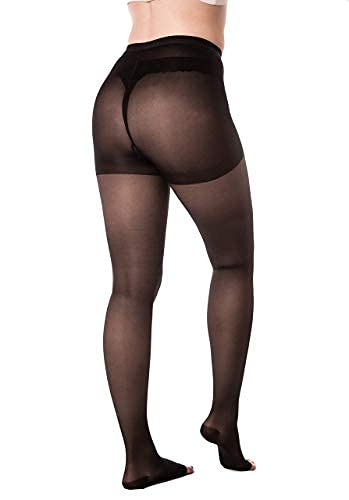 [Australia] - Open Toe Compression Pantyhose for Women 20-30 mmHg Made in USA Medical Quality Waist Sheer Stocking Circulation Travel & Daily Wear(2X-Large, Black) XX-Large 