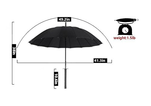 Kurop Samurai Handle Umbrella Ninja Japanese Long Umbrella with 16 Ribs