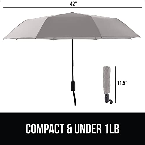 GORILLA GRIP Umbrella and Car Cup Holder Expander, Windproof Compact Stick Umbrella Lightweight, Car Cup Holder Expander Fits 18 to 48oz Big Water Bottles Both in Gray, 2 item Bundle