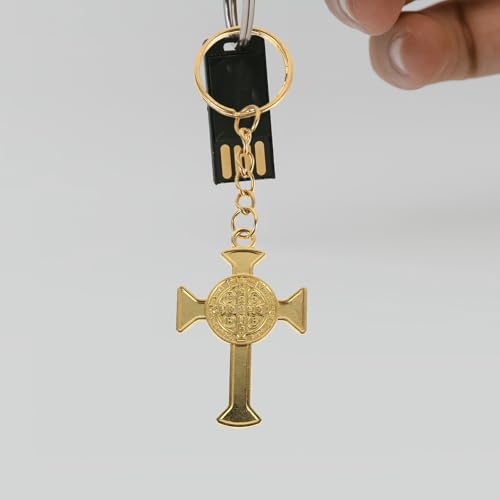 ULTECHNOVO Saint Benedict Cross Keychain Golden Zinc Alloy 10pcs