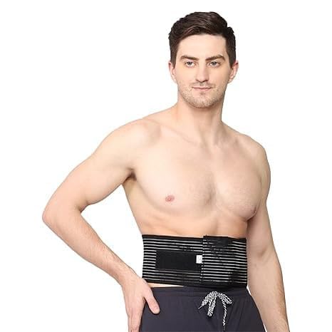 Cotton Umbilical Hernia Belt for Men & Women | Hernia Support Brace | Navel Hernia Pain Relief and Comfortable Support (Size-L, Black) Large