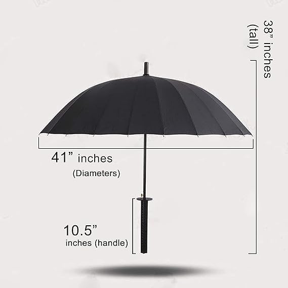 Samurai Umbrella Creative Semi-Automatic Katana,Gifts For Cosplay Decoration. Windproof Outdoor Umbrella.Sun Protection Umbrella Black. 16 Bone