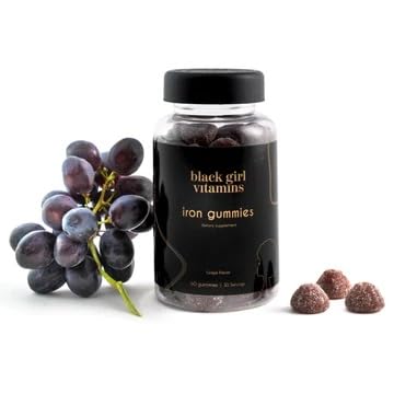 [Australia] - Black Girl Vitamins - Iron Gummies (20 mg), Supports Iron Deficiency & Anemia, Gluten-Free, Gelatin Free, Made in The USA (Grape, 60 Count) 30 Day Supply 