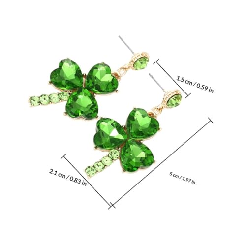 Shamrock Dangle Earrings Alloy Rhinestone Green for Women