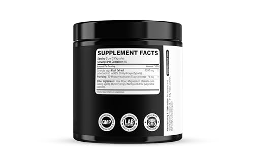 Nitric Oxide Capsules – Beetroot Extract 50:1 (10,000mg Equivalent), L-Citrulline 1000mg & L-Arginine 1000mg & Beta Ecdysterone 1200mg - 120 Capsules 2 Months Supply | 98% Maximum Purity Ecdysterone