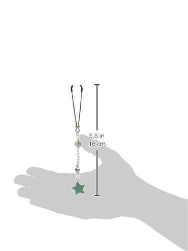 Nipple Clamp Tweezer Chrome Green Beads Polished Stone Star 2 Count