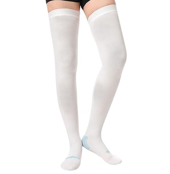 [Australia] - Doc Miller TED Hose Thigh High Anti Embolism Stockings for Women & Men, Hospital Style Surgical Stockings, Plus Size White Compression Socks 15-20mmHg, Support Hose with Inspection Hole 5X-Large (1 Pair) 