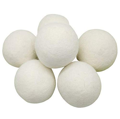 Wool Dryer Balls XL 6-Pack - 100% Pure New Zealand Wool, Ecoigy Natural Fabric Softener, Reduces Wrinkles & Drying Time, Ideal for Essential Oils, Dryer Sheets Alternative,Dryer Balls Laundry Reusable 6 Count (Pack of 1) White XL (Pack of 6)