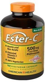 American Health Ester-C with Citrus Bioflavonoids Vegetarian Capsules- 24-Hour Immune Support, Gentle On Stomach, Non-Acidic Vitamin C - Non-GMO, Gluten-Free, Vegan - 500 mg, 240 Count, 120 Servings