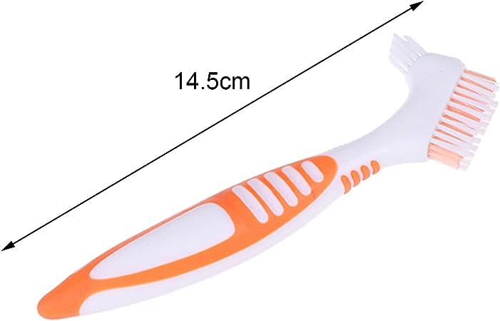 [Australia] - Premium Denture Cleaning Brush Set with Multi-Layered Bristles & Ergonomic Rubber Handle, Portable Denture Double Sided Brush for False Teeth Cleaning Orange 