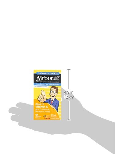 Airborne Vitamin C Immune Support Supplement, Chewable Tablets, Citrus, 64 Count