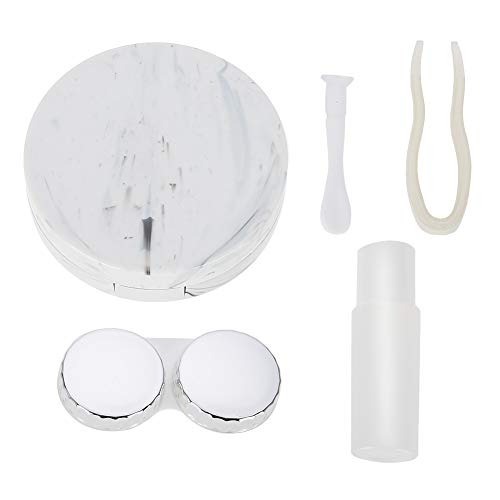 [Australia] - Sonew Portable Plastic Marble Eye Contact Lens Case Set Includes (4 Colors) White 