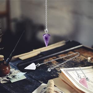 [Australia] - DUQGUHO 3 Pcs Crystal Pendulums Set for Divination Dowsing Natural Amethyst Rose Quartz Clear Quartz Healing Crystal Quartz Reiki Gemstone Pendants Witchcraft Wiccan Accessories 01 Amethyst,rose Quartz,clear Quartz 