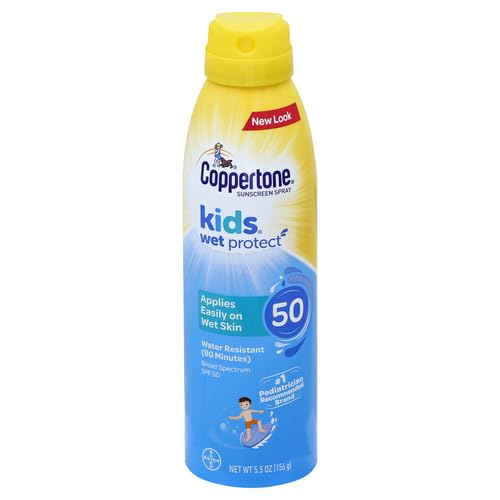 [Australia] - Coppertone Kids Sunscreen Spray SPF 50, Water Resistant Spray Sunscreen for Kids, Pediatrician Recommended Sunscreen Brand, Bulk Sunscreen SPF 50, 5.5 Oz Bottle, Pack of 3 