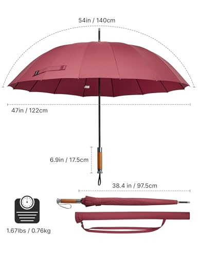 G4Free 54 Inch Large Windproof Umbrella Auto Open Classic Wooden J Handle 54 Inch Strong Windproof Large Umbrella Auto Open Wooden Handle