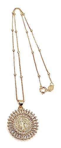LESLIE BOULES Saint Benedict Medal 18K Gold Plated Delicate Necklace 18 Inches Length