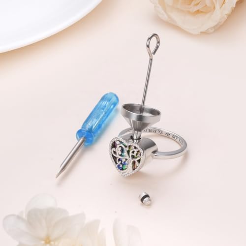 Tree of Life Heart Urn Ring for Ashes Cremation Memorial Band 7