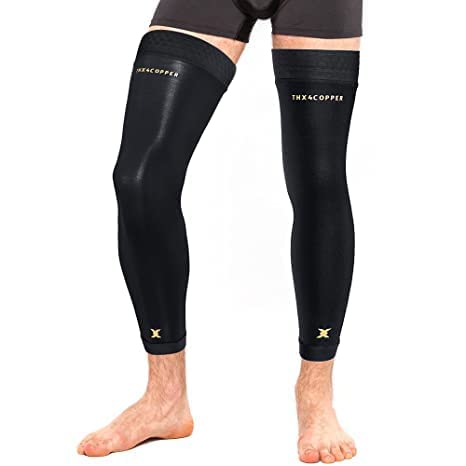 Thx4COPPER Full Leg Compression Sleeves, Anti Slip Long Leg Knee Stabilizer Brace, Knee Thigh Calf Support for Running Basketball Cycling Football, Leg Protection Knee Pain Relief Arthritis Recovery,Men & Women(Pair) X-Small