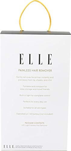 [Australia] - Elle Painless Hair Remover - Built-in LED Light, Removes Lip, Chin, and Cheek Hair, Suitable for All Skin Types (White) 