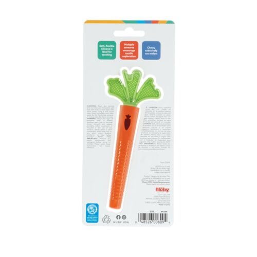 [Australia] - Nuby Silicone Carrot Tube Teether - Baby Teething Toy - Massaging Bristles for Sore Gums - 3+ Months 