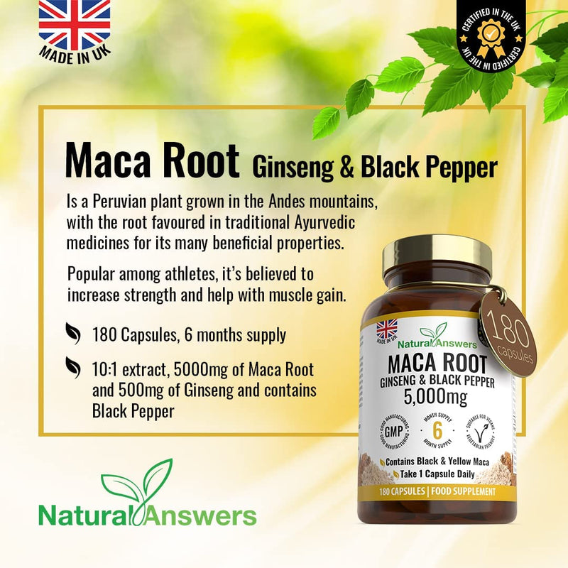 [Australia] - Maca Root 5000mg | 180 Vegan Tablets | High Strength Peruvian Maca Root Extract | Natural Booster Supplement for Men | Non-GMO, Gluten Free | No Artificial Preservatives 