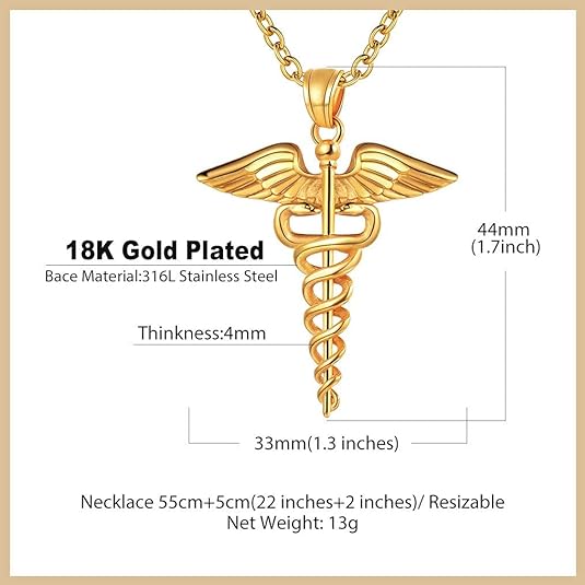 [Australia] - Nurse Doctor Necklace Angel Wings Caduceus RN Pendant Necklace 18k Gold Plated Cut Cubic Zirconia Cross Charm Jewelry Gift 