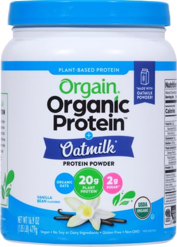 [Australia] - Orgain Organic Vegan Protein Powder + Oat Milk, Vanilla Bean - 20g Plant Based Protein, Gluten Free, No Dairy, Soy or Lactose Ingredients, Low Sugar, Non-GMO, Kosher, For Shakes & Smoothies - 1.05lb 12 Servings (Pack of 1) 